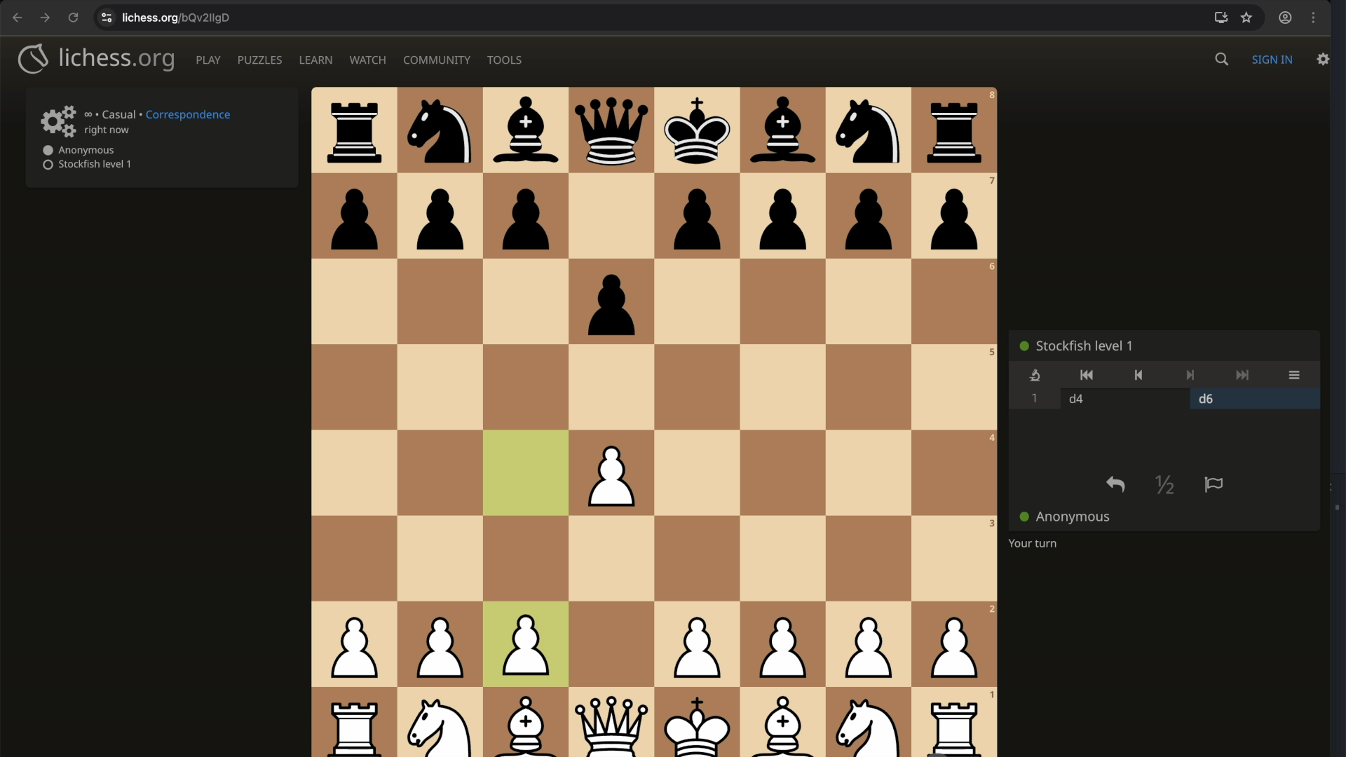 Play chess against the computer on Lichess